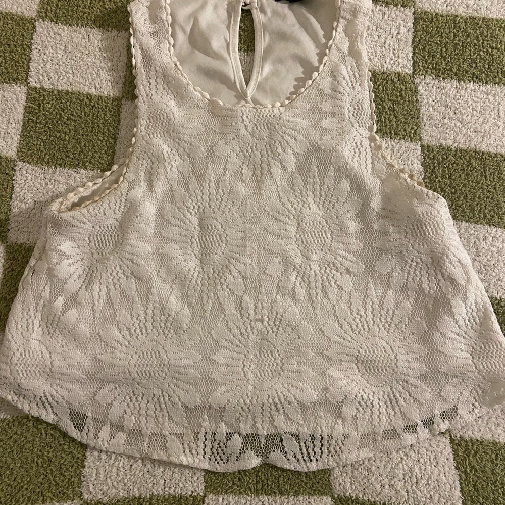 Forever 21 White Embellished Crop Tank Top